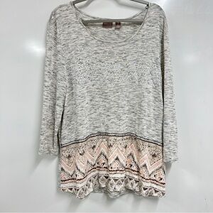 0233 Chico’s 3/4 Sleeve Gray & Pink Sparkle Chic Casual Blouse -quite luxury